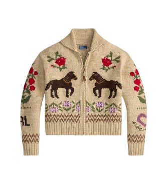 Polo Ralph Lauren Beige intarsia cotton and wool cardigan