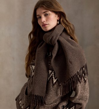 Polo Ralph Lauren Sciarpa di lana con frange marrone