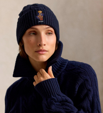 Polo Ralph Lauren Berretto in misto lana con Polo Bear blu navy