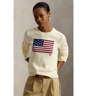 Polo Ralph Lauren Bombažni pulover z belo zastavo