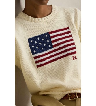 Polo Ralph Lauren Bombažni pulover z belo zastavo