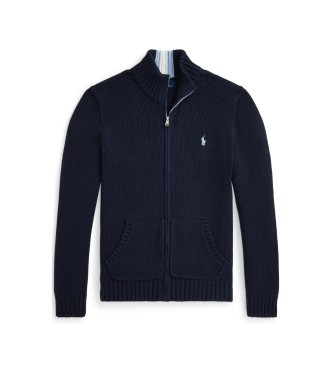 Polo Ralph Lauren Pull en coton à fermeture éclair bleu marine
