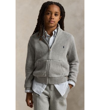 Polo Ralph Lauren Pull en coton gris à fermeture éclair