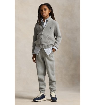 Polo Ralph Lauren Pull en coton gris à fermeture éclair