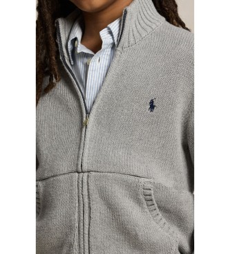 Polo Ralph Lauren Pull en coton gris à fermeture éclair