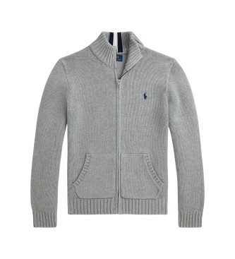 Polo Ralph Lauren Pull en coton gris à fermeture éclair