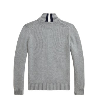 Polo Ralph Lauren Pull en coton gris à fermeture éclair