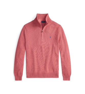 Polo Ralph Lauren Pink cotton jumper with semi-sweater collar