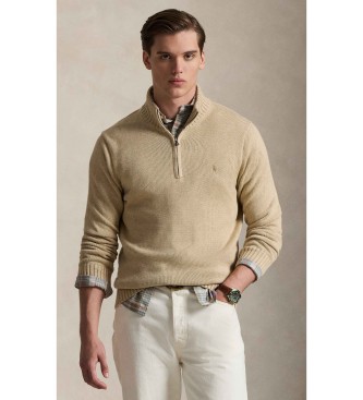 Polo Ralph Lauren Pullover aus Baumwolle mit beigefarbenem, halbdurchsichtigem Kragen