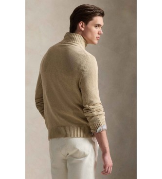 Polo Ralph Lauren Pullover aus Baumwolle mit beigefarbenem, halbdurchsichtigem Kragen