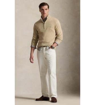 Polo Ralph Lauren Pullover aus Baumwolle mit beigefarbenem, halbdurchsichtigem Kragen