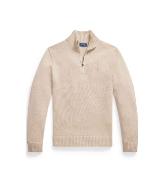 Polo Ralph Lauren Pullover aus Baumwolle mit beigefarbenem, halbdurchsichtigem Kragen