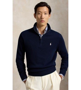 Polo Ralph Lauren Maglione di cotone con collo semidolcevita blu marino