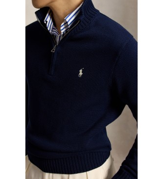 Polo Ralph Lauren Maglione di cotone con collo semidolcevita blu marino