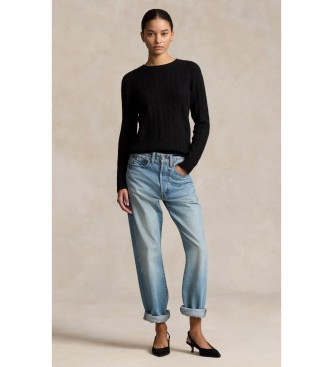 Polo Ralph Lauren Katoenen trui in zwart ecru gebreide jersey