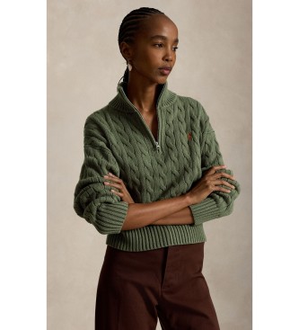 Polo Ralph Lauren Grüner Baumwollpullover mit Zopfmuster