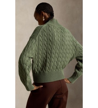 Polo Ralph Lauren Grüner Baumwollpullover mit Zopfmuster