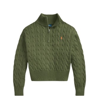 Polo Ralph Lauren Grüner Baumwollpullover mit Zopfmuster