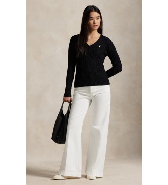 Polo Ralph Lauren Baumwollpullover aus schwarzem ecrufarbenem Strickjersey