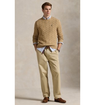 Polo Ralph Lauren Pull tricoté en coton écru marron