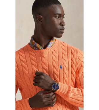 Polo Ralph Lauren Bombažni pleteni pulover v oranžni pletenini osmice