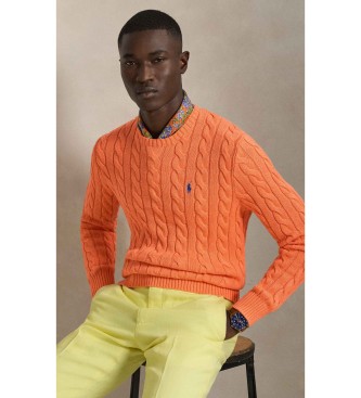 Polo Ralph Lauren Bombažni pleteni pulover v oranžni pletenini osmice