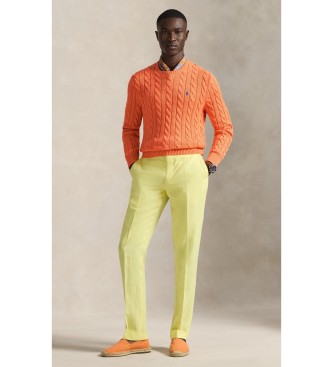 Polo Ralph Lauren Bombažni pleteni pulover v oranžni pletenini osmice