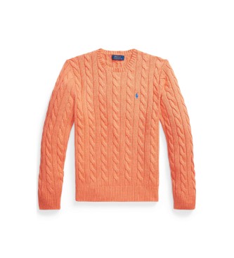 Polo Ralph Lauren Bombažni pleteni pulover v oranžni pletenini osmice