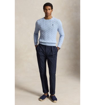 Polo Ralph Lauren Pull en coton à torsades bleu clair