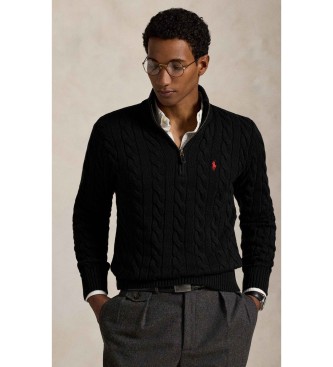 Polo Ralph Lauren Cotton jumper in black ecru knitted jersey