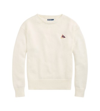 Polo Ralph Lauren Pull en coton Relaxed Fit brodé blanc