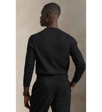 Polo Ralph Lauren Bombažni pulover ozkega kroja črne barve