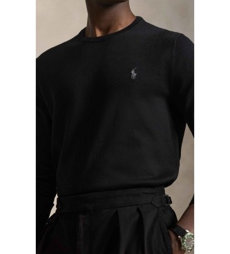 Polo Ralph Lauren Bombažni pulover ozkega kroja črne barve