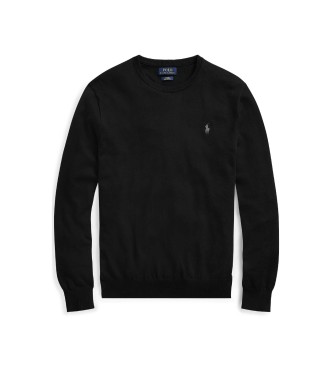 Polo Ralph Lauren Bombažni pulover ozkega kroja črne barve