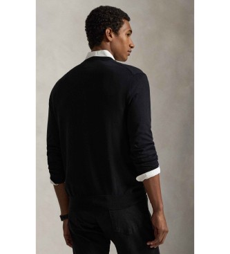 Polo Ralph Lauren Wąski bawełniany sweter z dekoltem w szpic, czarny