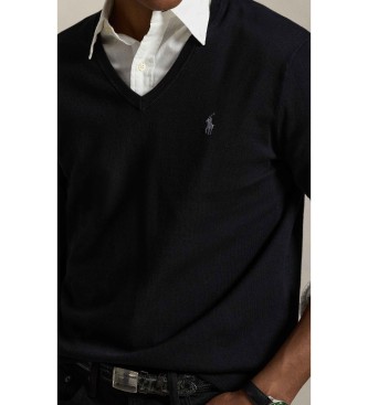 Polo Ralph Lauren Wąski bawełniany sweter z dekoltem w szpic, czarny