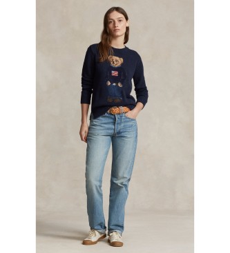 Polo Ralph Lauren Cotton and linen jumper with navy Bear Polo shirt