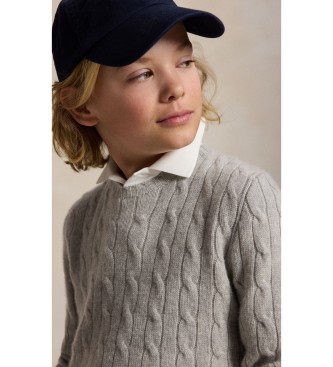 Polo Ralph Lauren Grå cashmere sweater i snoet strik