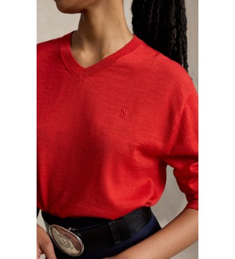 Polo Ralph Lauren We?niany sweter z czerwonym ko?nierzem w kszta?cie litery V