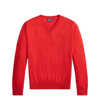 Polo Ralph Lauren We?niany sweter z czerwonym ko?nierzem w kszta?cie litery V