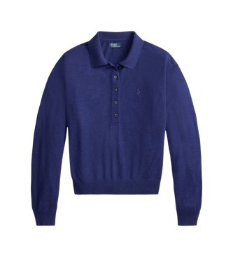 Polo Ralph Lauren Modra volnena majica s polo ovratnikom