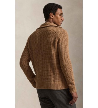 Polo Ralph Lauren Trui van wol en katoen met bruine ritssluiting