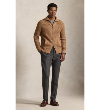 Polo Ralph Lauren Trui van wol en katoen met bruine ritssluiting