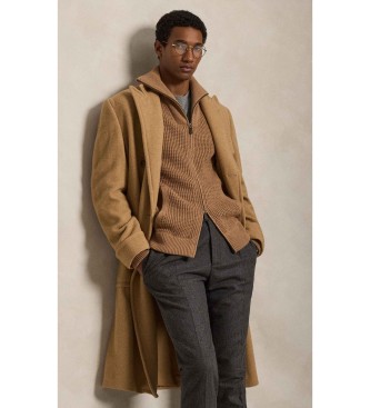 Polo Ralph Lauren Trui van wol en katoen met bruine ritssluiting