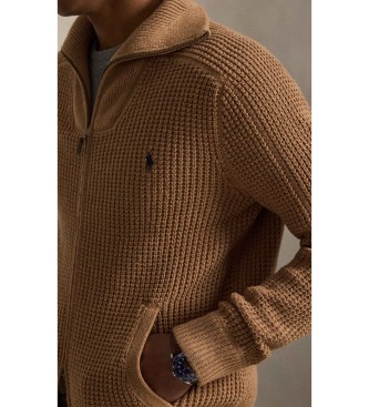 Polo Ralph Lauren Trui van wol en katoen met bruine ritssluiting
