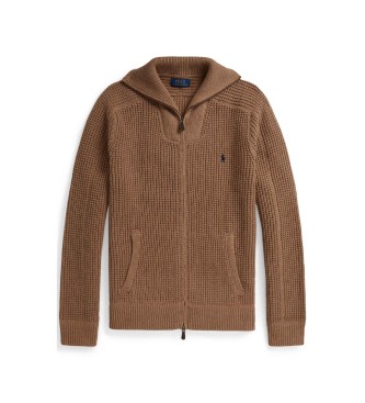Polo Ralph Lauren Trui van wol en katoen met bruine ritssluiting