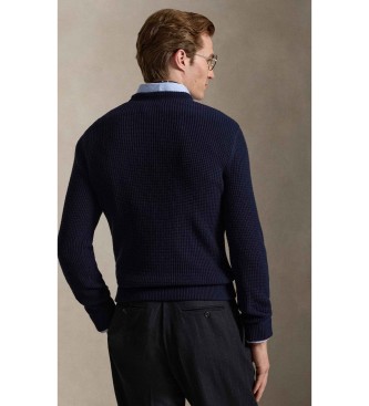 Polo Ralph Lauren Gebreide trui van wol en katoen in marineblauwe wafelstof