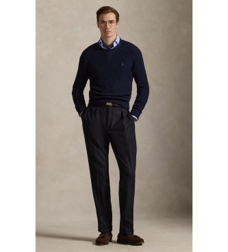 Polo Ralph Lauren Gebreide trui van wol en katoen in marineblauwe wafelstof