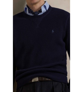 Polo Ralph Lauren Gebreide trui van wol en katoen in marineblauwe wafelstof