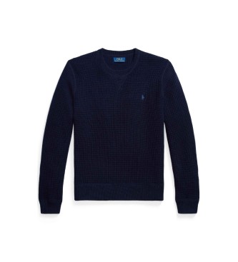 Polo Ralph Lauren Gebreide trui van wol en katoen in marineblauwe wafelstof